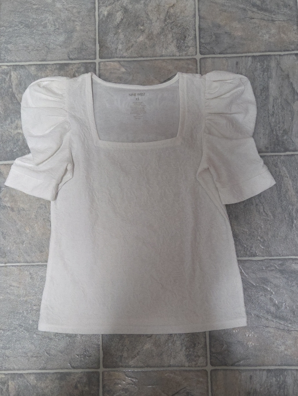 Nine West Cream Square-Neck Puff Sleeve Top